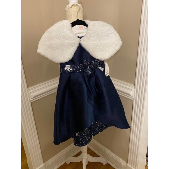 Wonder Nation Girls Holiday Christmas Dress with Faux Fur Capelet Size 5 - Picture 1 of 6